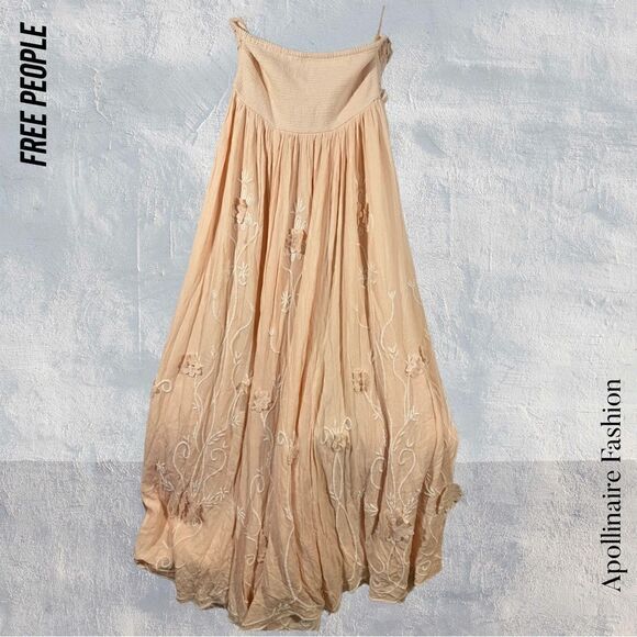 FREE PEOPLE ROSA FLORAL APPLIQUÉ MAXI DRESS IN PEACH NWT M - Picture 8 of 11